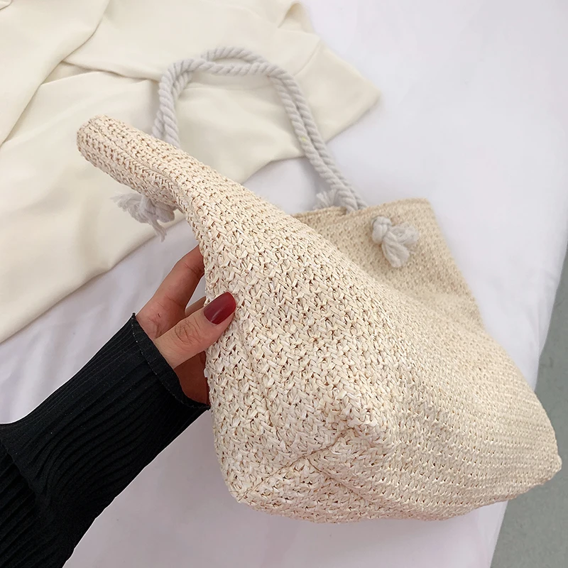 Summer Vacation Handmade Woven Women\'s Shoulder Bags Fashion Straw Underarm Bag Large Capacity Ladies Handbags