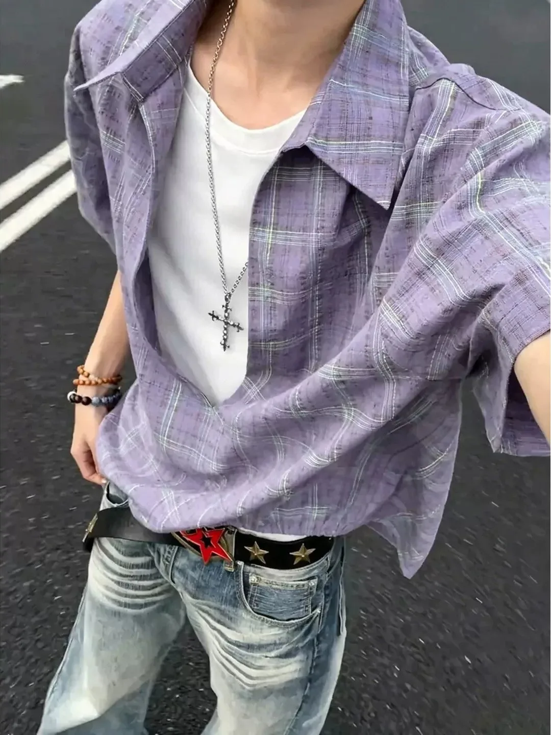 

Cleanfit Plaid Shirt Men Summer Loose Fit Short Sleeve Turn-down Collar Half Sleeve Shirt Breathable Comfortable Polyester Fiber