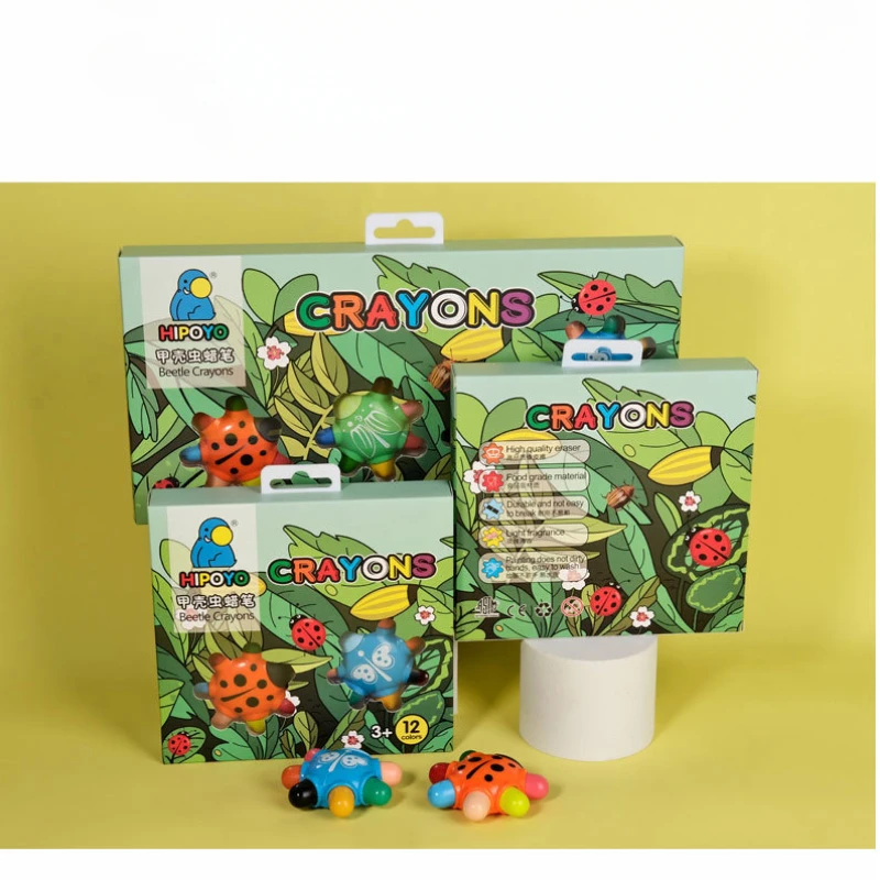 12/24 Color Beetle Shape Crayons Painting Color Pen Washable Bright Colors Perfect for Kids Art Craft and School Projects