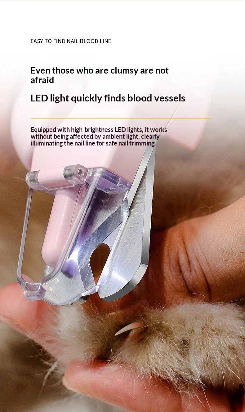 Katzen-Nagelknipser mit LED-Licht, Edelstahl-Katzen-Nagelschneider mit Feile - All-in-One Haustier-Nagelschere – Detail 3