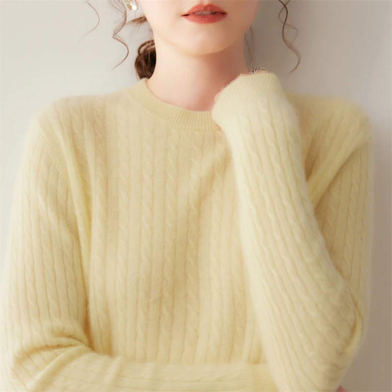 Cashmere sweater Women's temperament round neck vertical strip Fried Dough Twists thin knitting bottoming pullover Autumn and wi