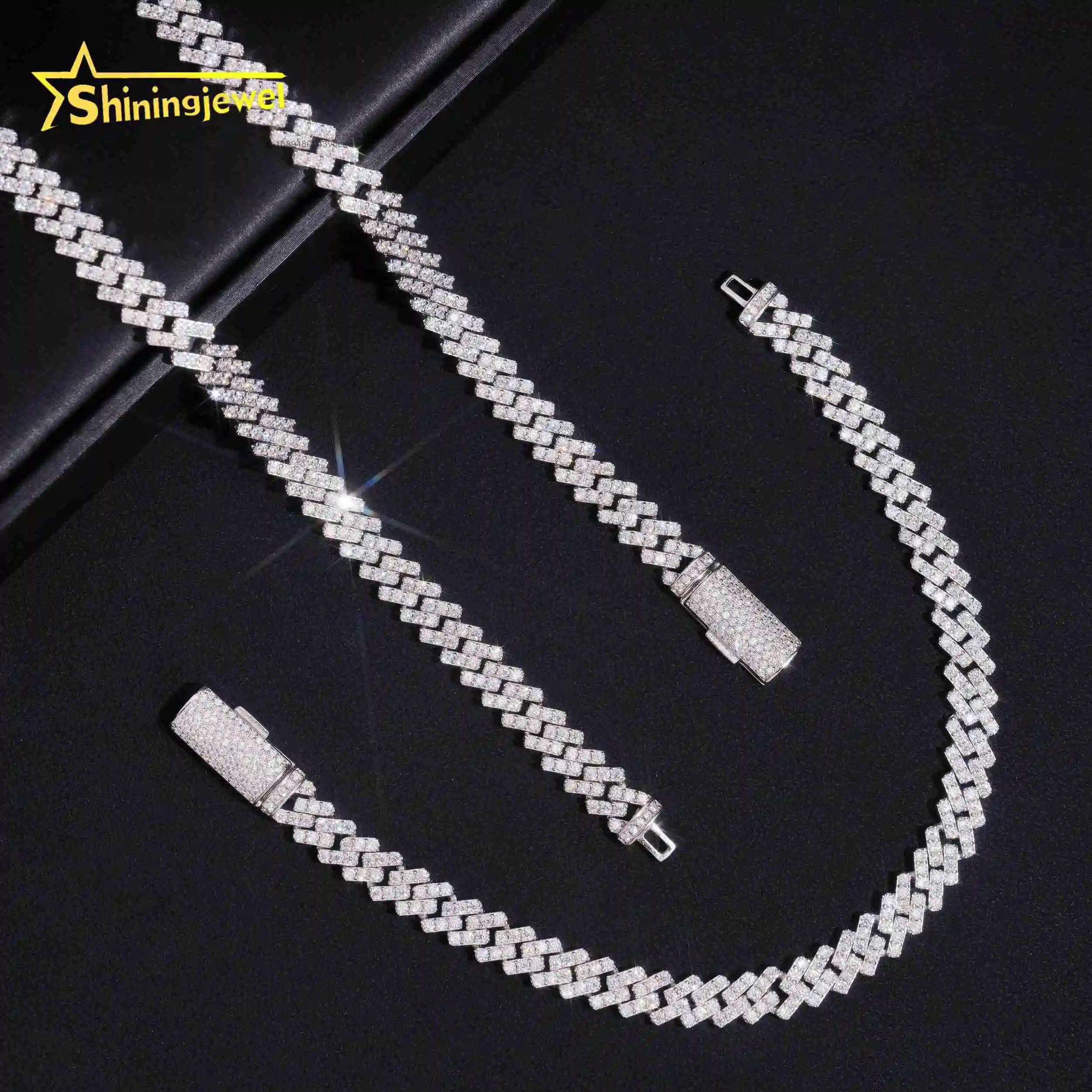 Hop Hip Jewelry 7mm Pass Diamond Test VVS Moissanite Cuban Link Chain 925 Sterling Silver Gold Plated Iced Out Cuban Necklace.