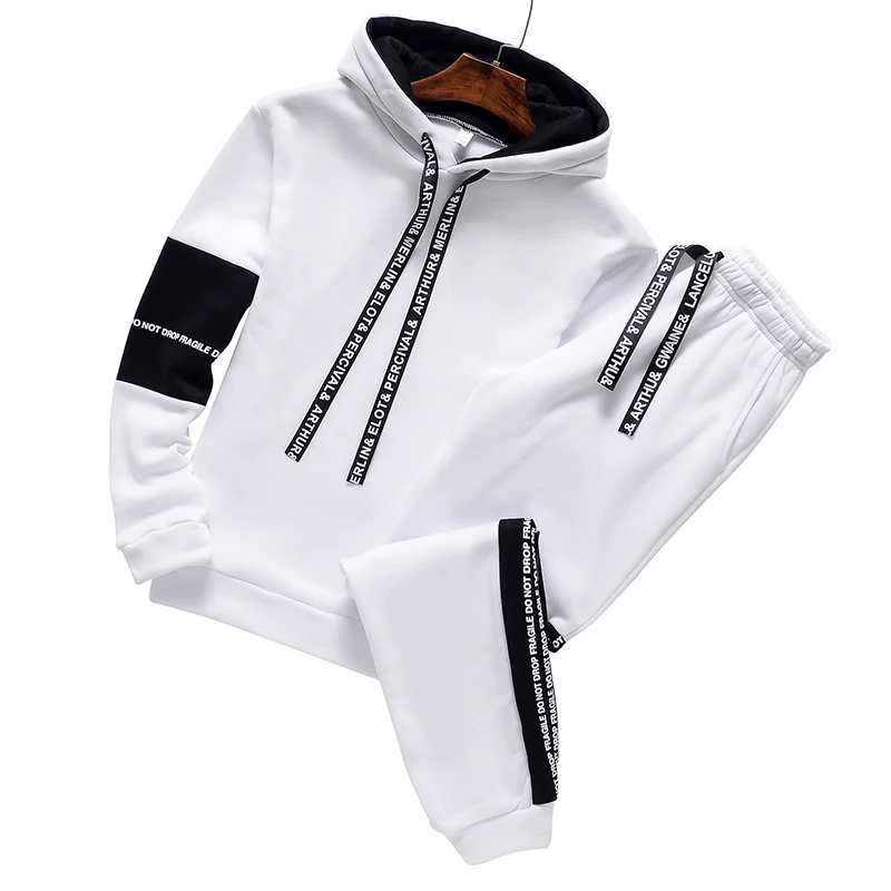 Mens Tracksuit Sports Casual Autumn Winter Black White Hoodied Sweatshirts Sweatpants Fashion Sweatsuit luxury  joggers clothing