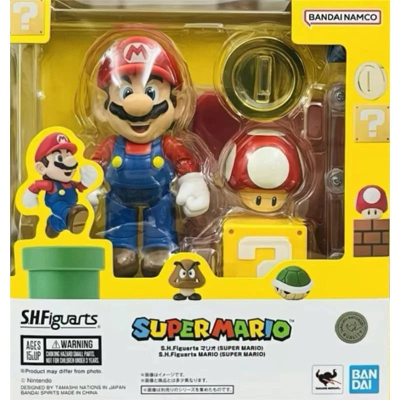 

Bandai Original SHF Super Mario Action Figure Nintendo Anime Game Mario Mushroom Question Block Joint Movable Model Toys