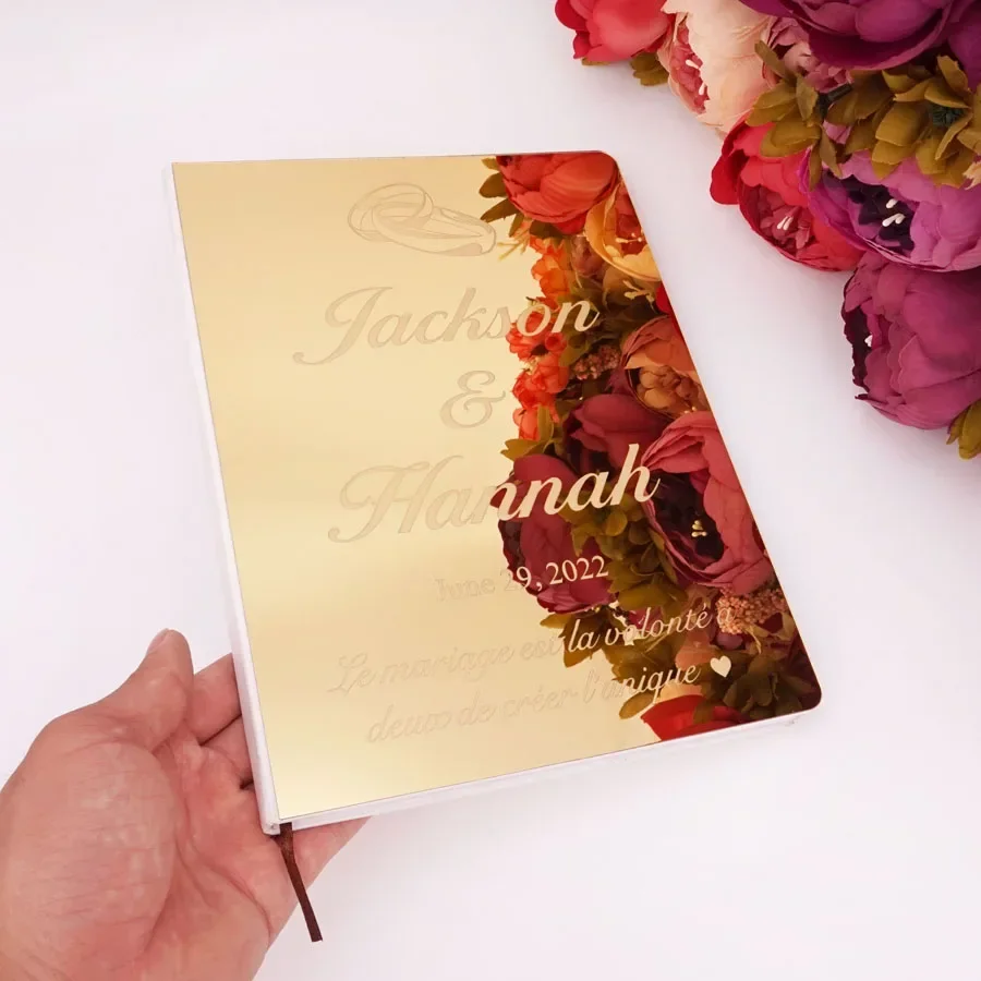 دفتر الزوار الأكريليك الشخصي محفور هدايا الزفاف المخصصة كتاب التوقيع مع حلقات حفلة تحقق في ديكور حفلات سجل الزوار #4
