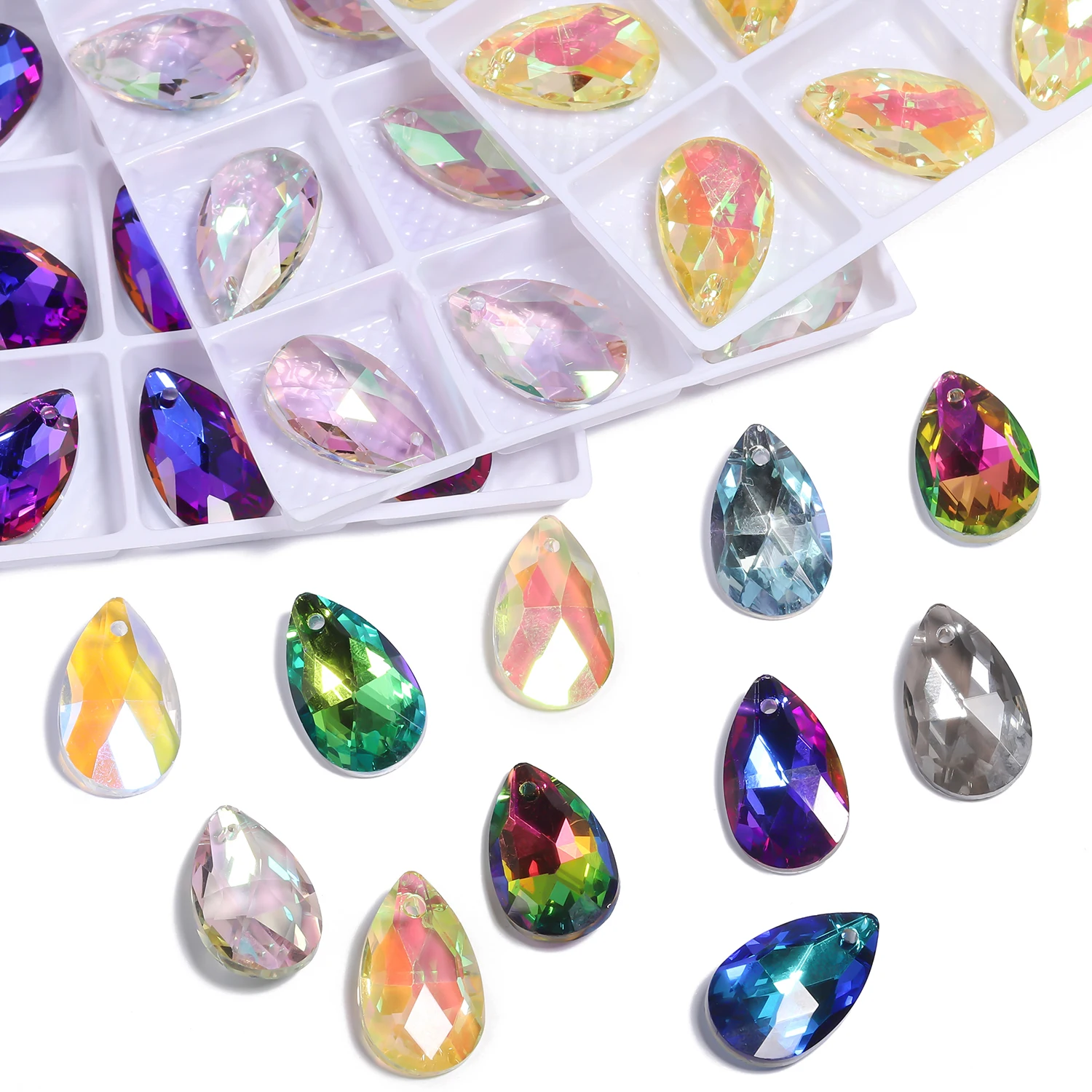 8pcs 13x22mm Water Droplet Shape Crystal Quartz Beads Single Hole Pendant Glass Beads for DIY Jewelry Making Necklace Bracelet