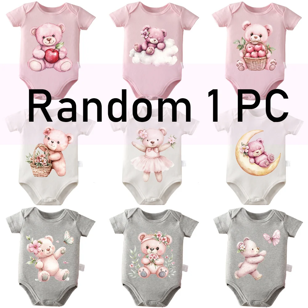

Боди из чистого хлопка, 9 моделей, розовый мишка, 1 шт. в комплекте, удобный комбинезон для малышей от 0 до 12 месяцев, для новорожденных.