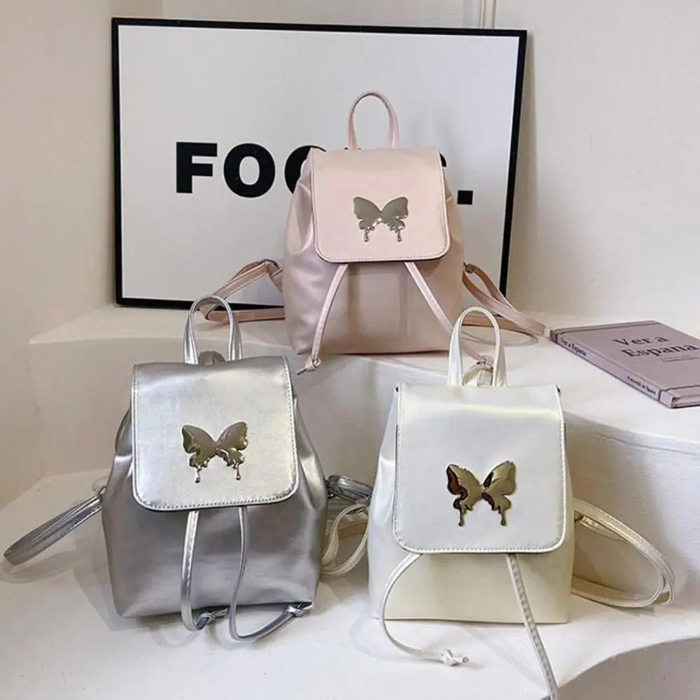 

Cute Large Capacity Bow knot Backpack Butterfly Drawstring Flap Pu Leather Backpack Korean Style Y2k Women Shoulder Bag Students