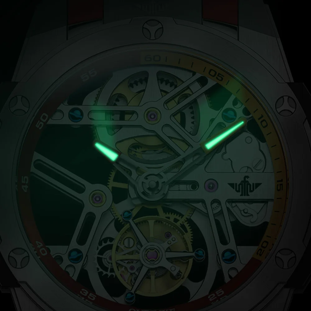 OUPINKE 8003 Watch For Men Tourbillon Hollow Mechanical Men Watch 45mm Big Dial Fashion Waterproof Silicone Strap Man Watches
