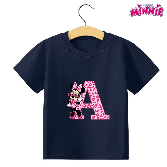 

Summer Disney Leopard Minnie Mouse A-Z 26 English Letters Kids T-shirt Short Sleeve Tops Tee Clothing Girls Clothing Children's