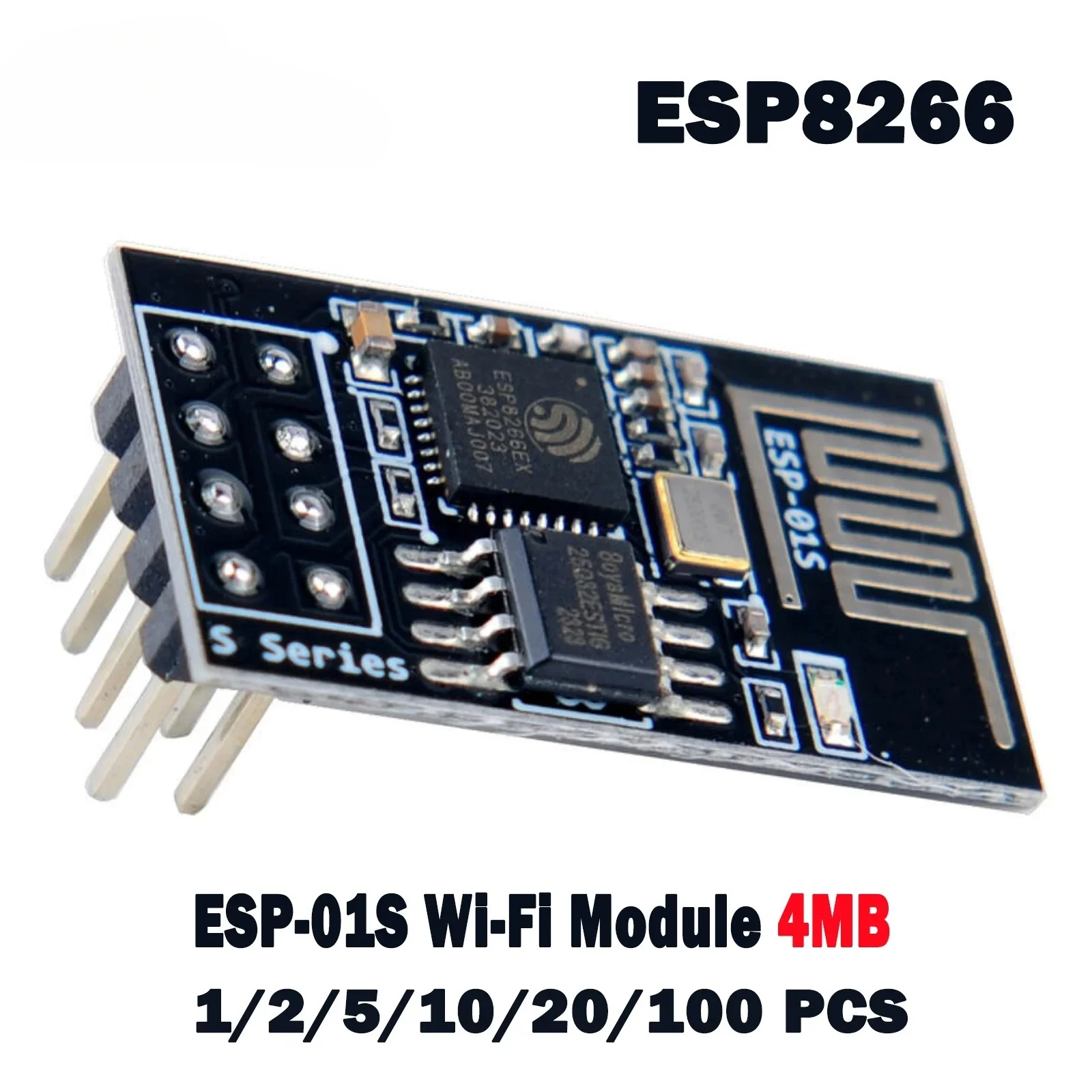 ESP-01S ESP8266 WiFi Wireless Serial Transceiver Module 4MB Flash 3.3V Wi-Fi Module Compatible with Ar-duino IDE 1/2/5/10/20/100