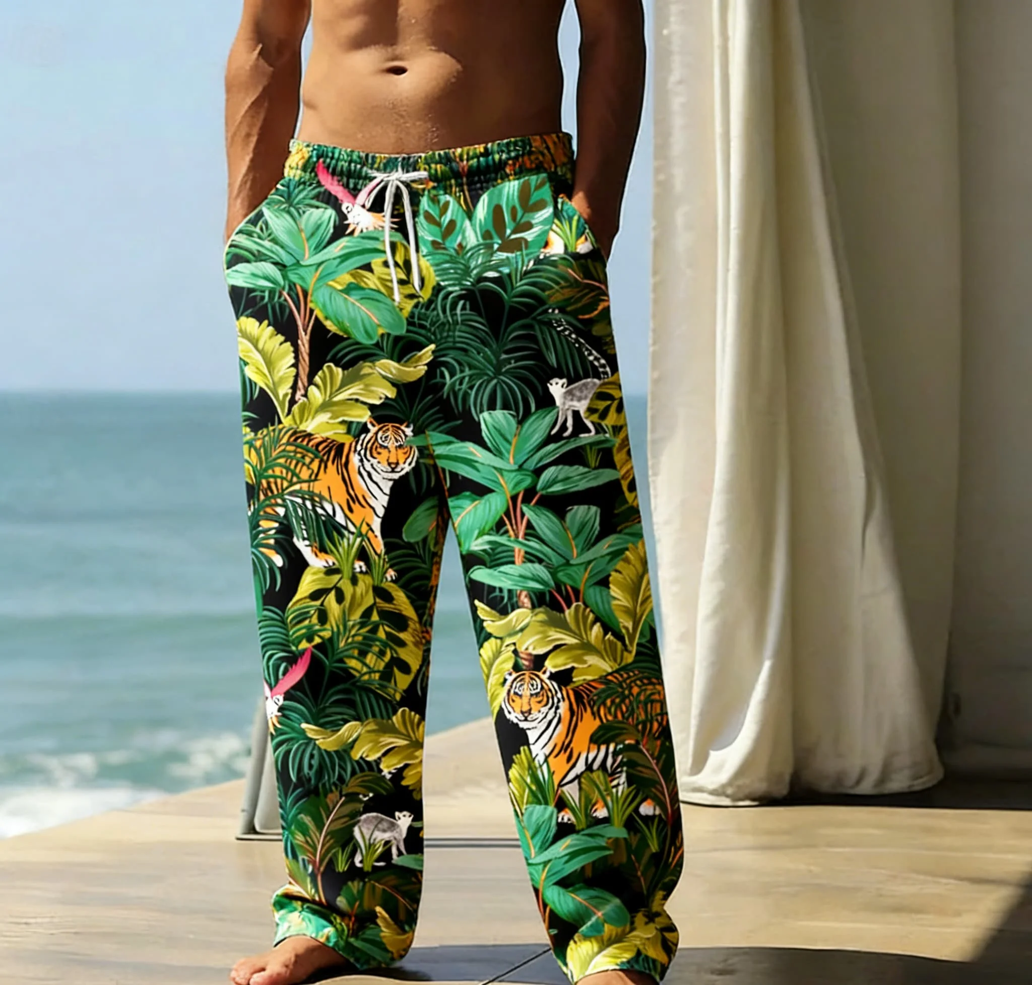 Neue Sommer-Sporthose mit dünnem, atmungsaktivem, elastischem Bund und Aufdruck von schwarzen Katzen und japanischer Tinte – Detail 7