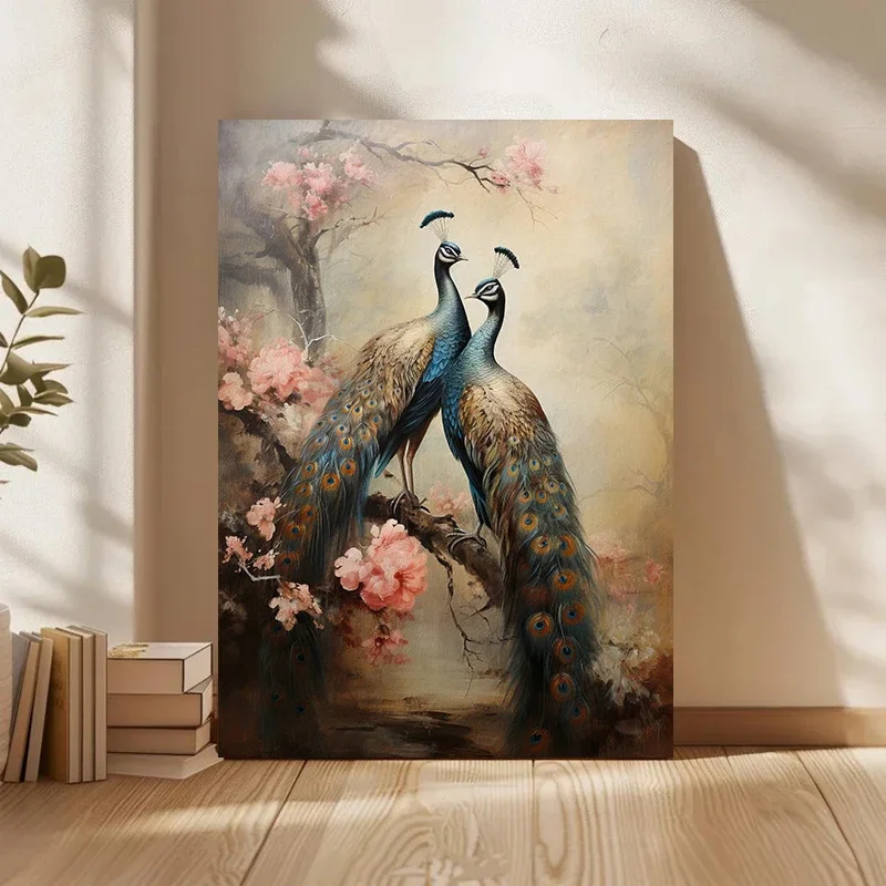 Multiple sizes 1pc frameless Canvas Painting,Peacock Painting Vintage Poster and Prints Canvas Painting Wall Art Pictures Home D