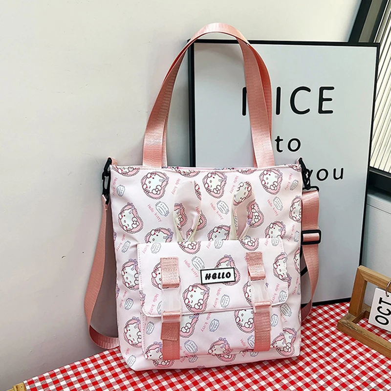 MINISO Sanrio Crossbody Bag Cartoon Cute Printed Shoulder Bag Kuromi Handbag Large Capacity Tote Bag