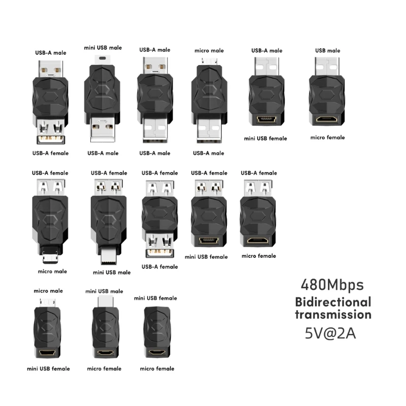 Adapter USB Micro USB Mini USB męski żeński konwerter synchronizacja danych ładowanie 480 Mbps