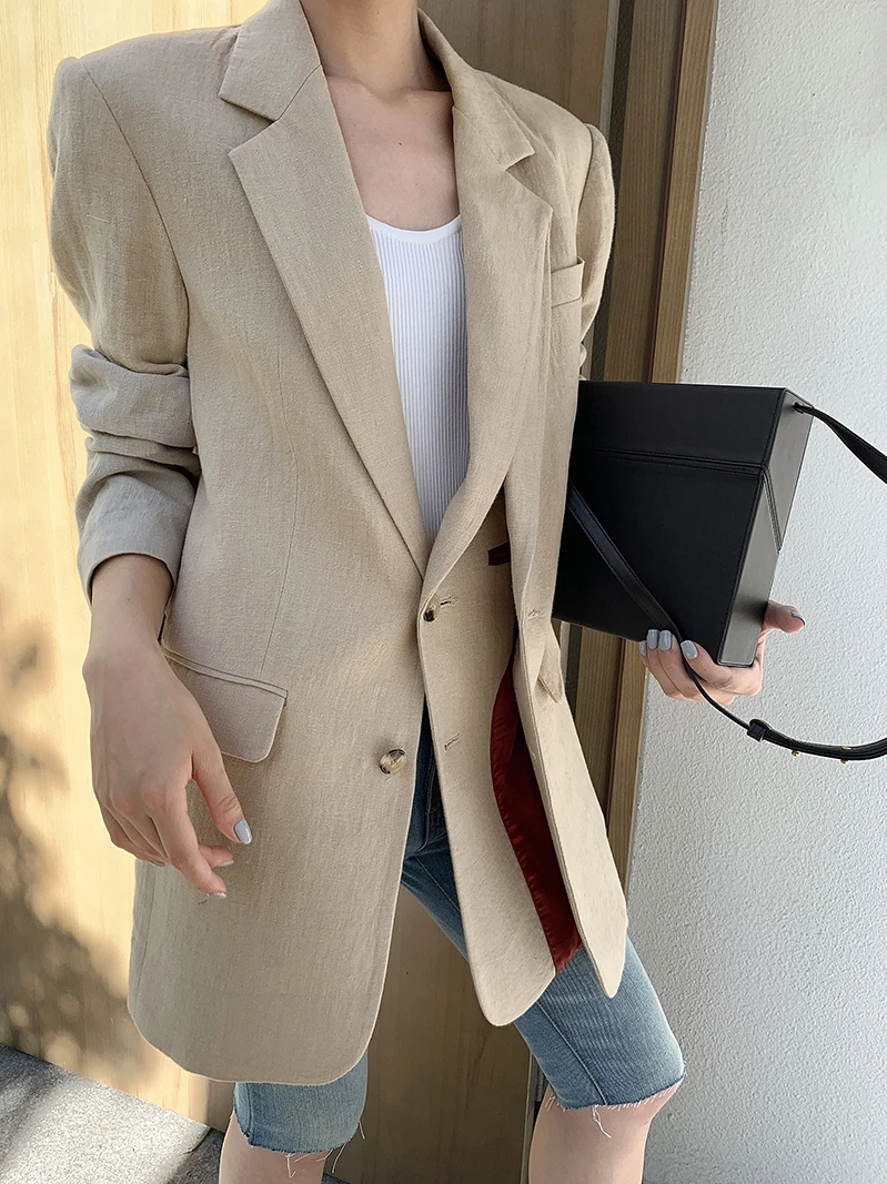 A-Bow Studios レディース ダブルブレスト 6ポケット 二重構造 リネンウォッシュ加工 スーツ 2色展開 秋コレクション