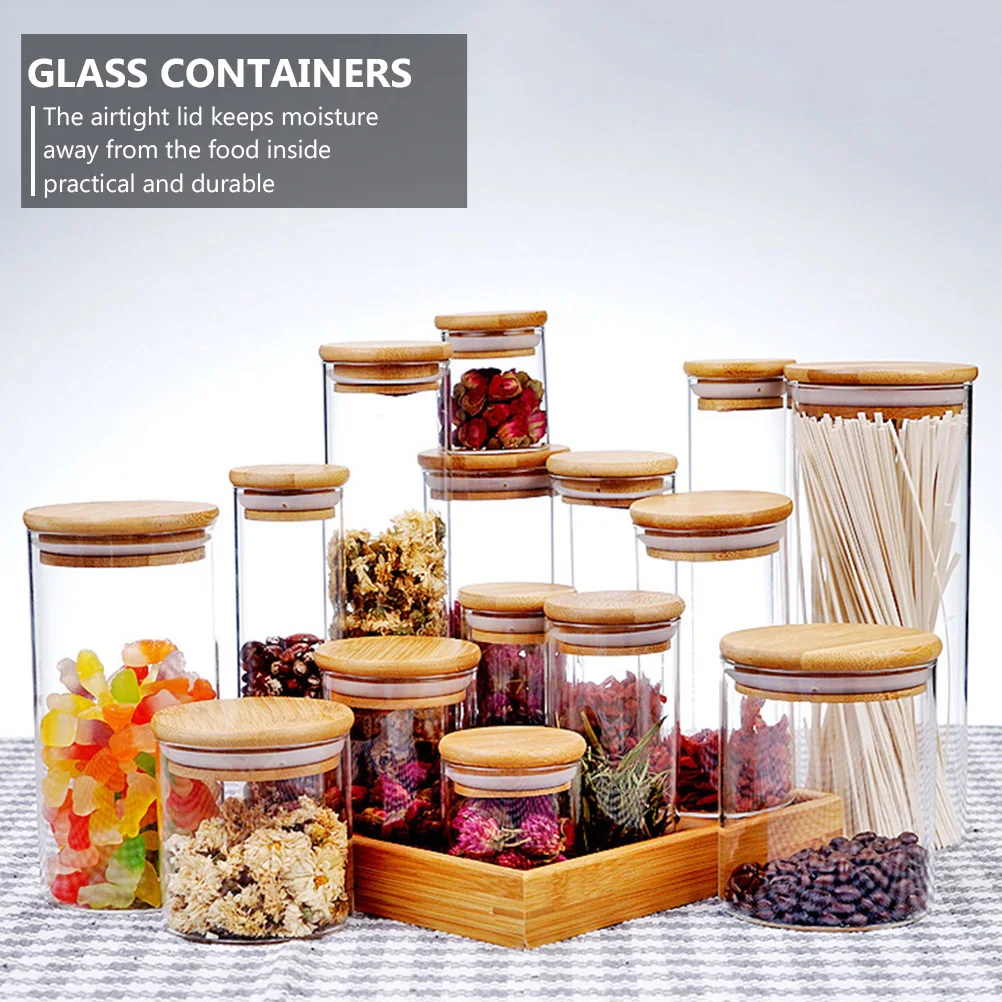 2Pcs Airtight Glass Storage Jars With Bamboo Lids Food Preservation Containers Dry Food Canisters For Tea Sugar Salt Pepper