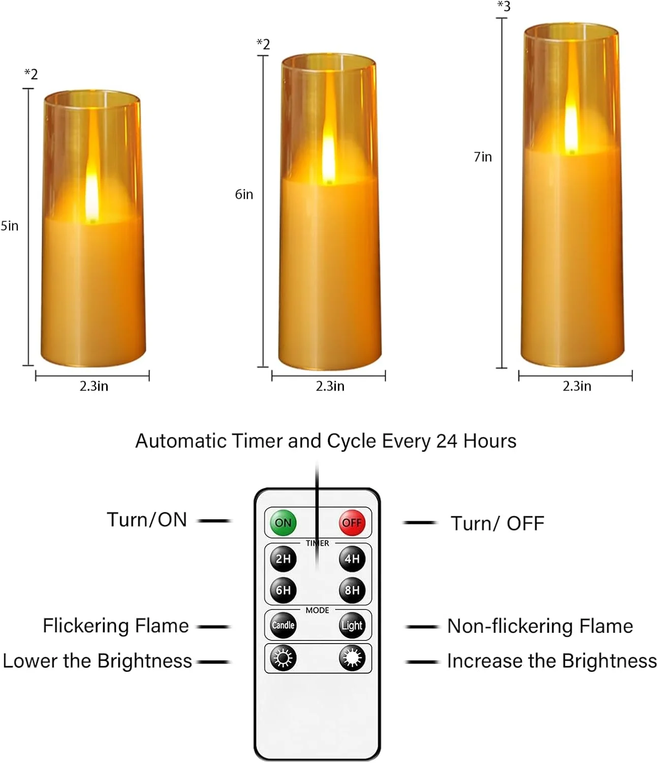 7Pcs Gray Ribbed Acrylic Flameless LED Candle Battery Operated With Remote Timers for Halloween Fall Fireplace Mantel Home Decor