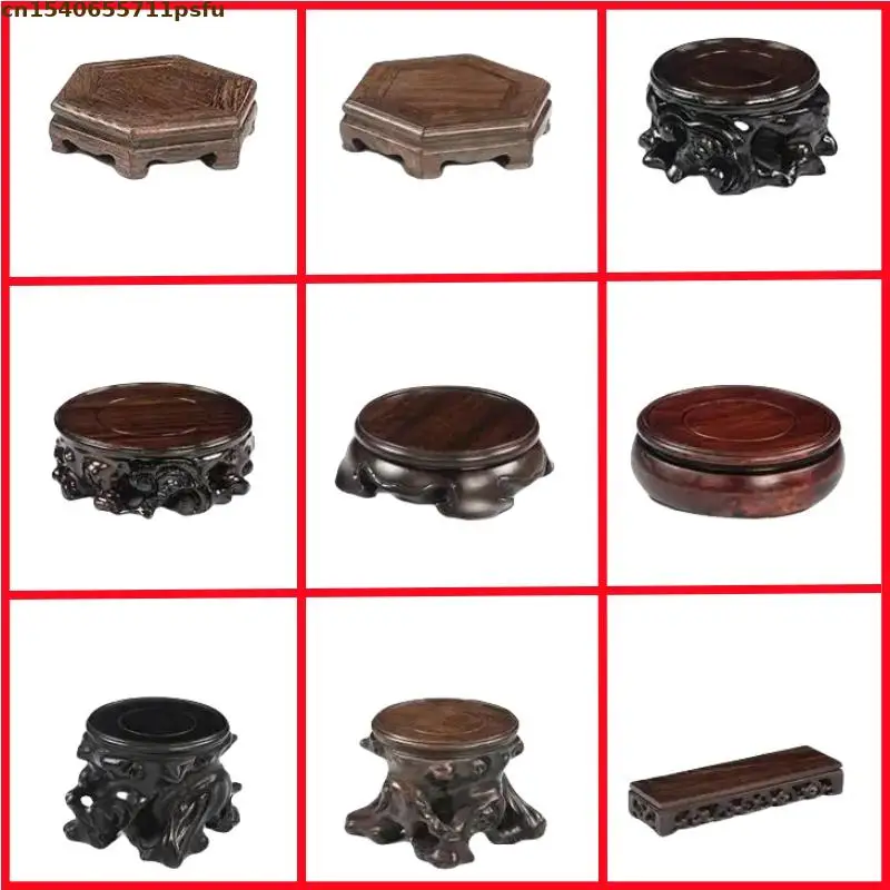 Simple Miniature Wood Base Figurine Vase Flower Pot Display Stand Coffee Tea Set Pedestal Bonsai Plant Decor Shelf Sorting Table