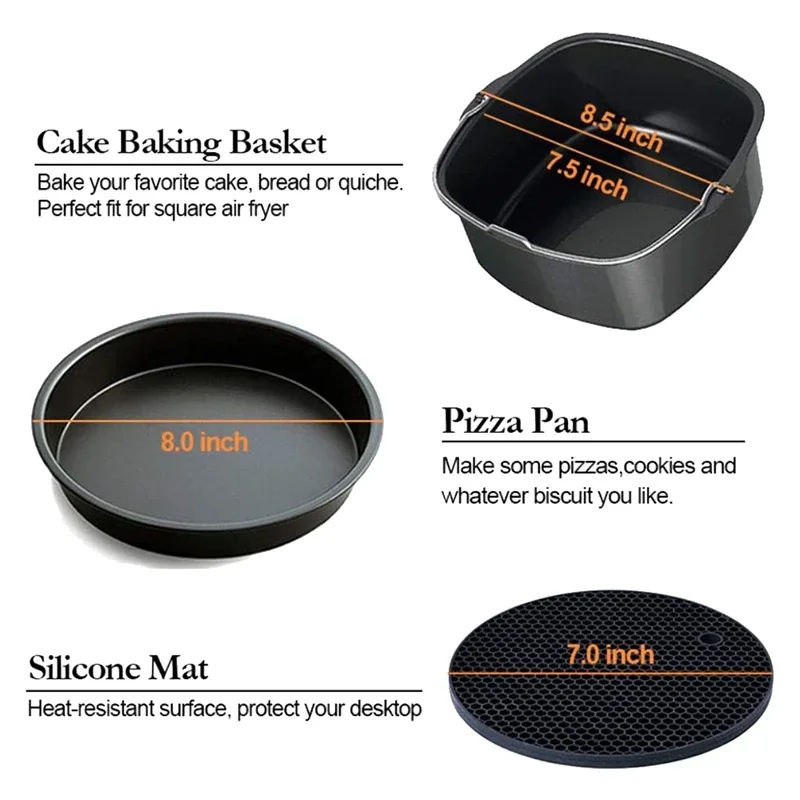 11 Pieces of Square Air Fryer Accessories, Suitable for  Air Fryer, COSORI and Other Square Air Fryer and Oven