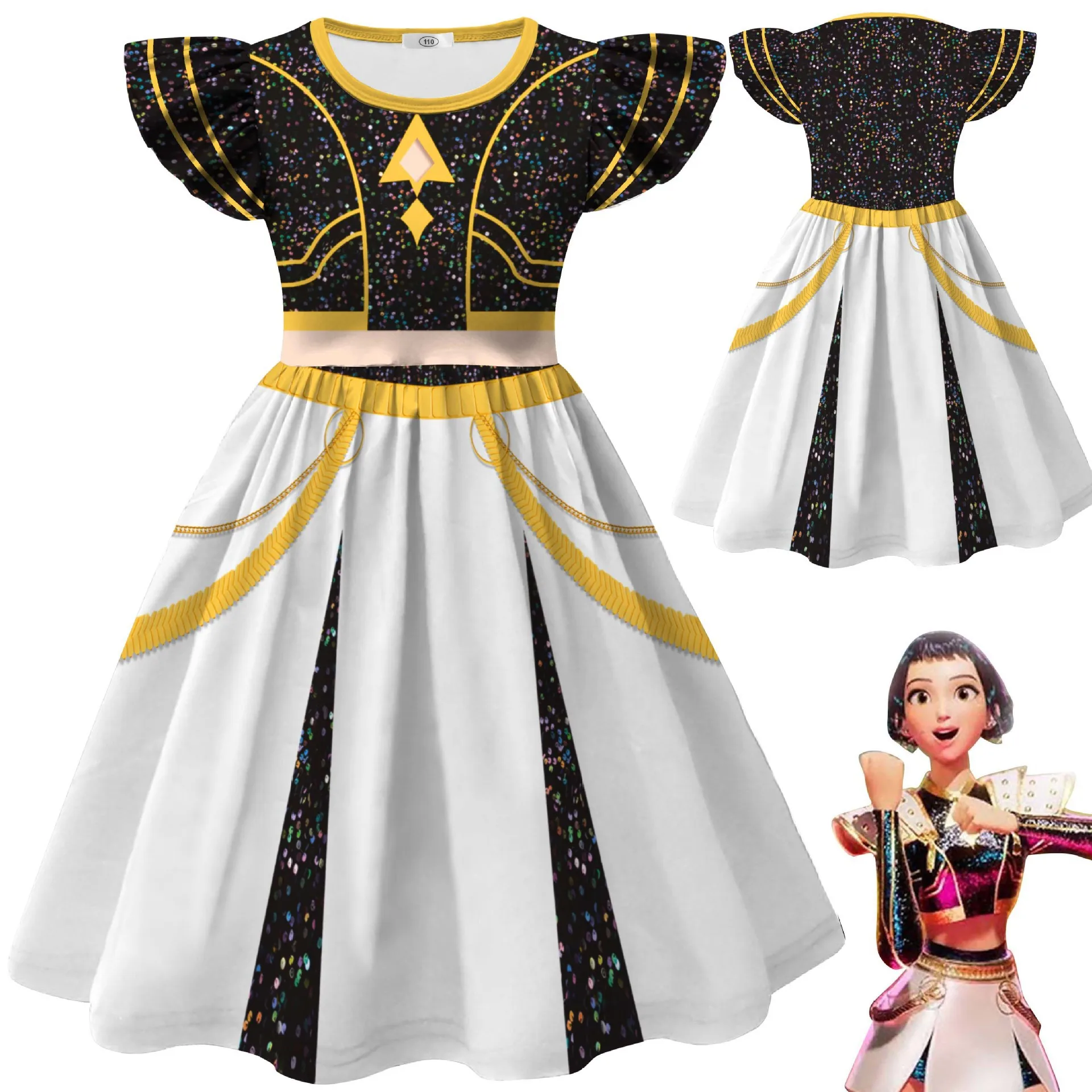 Kids K-Pop Demon Hunters Dress Rumi Zoey Mira Cosplay Costume Girls Children Casual Flying Sleeve Dresses Halloween Xmas Party