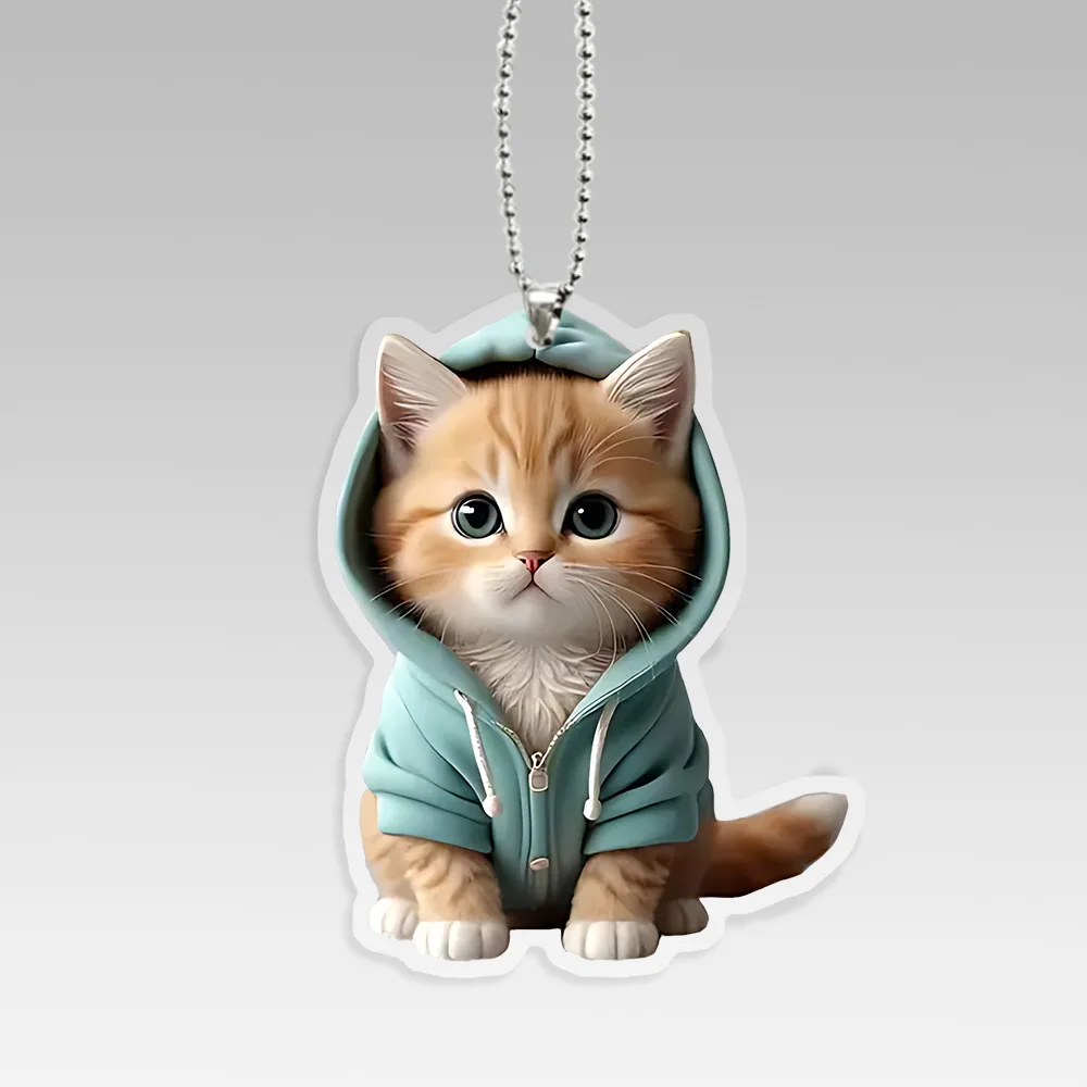 2D Acrylic Blue Hoodie Kitten Cat Keychain Cartoon Car Pendant Backpack Cute Hanging Decorations Party Gift Supplies Home Decor