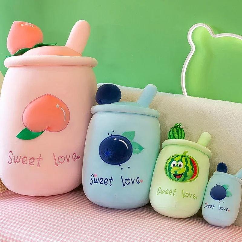 Fruit Bubble Tea Plush Toy Boba Plush Milk Plush Cup Shaped Pillow Real Life Food Stuffed Soft Peach Cushion Kid Birthday Gift