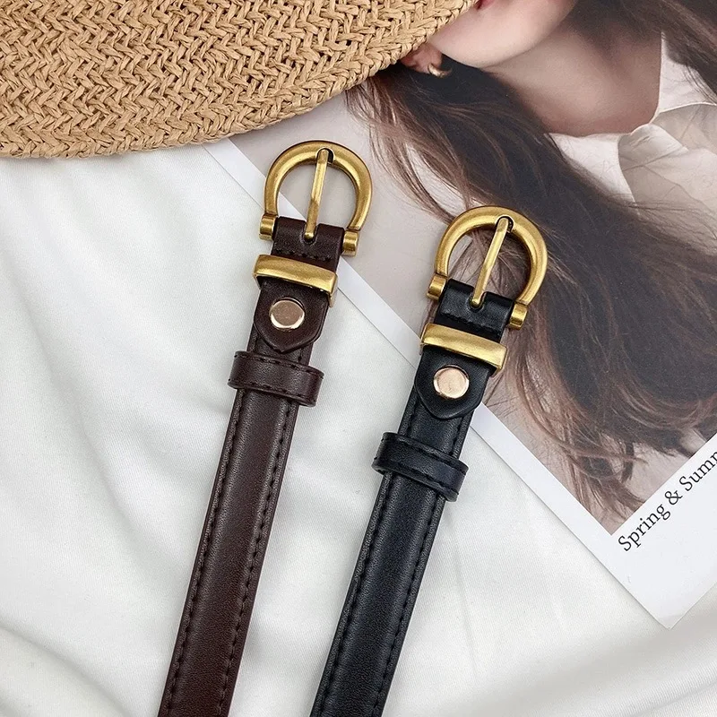 Gürtel Damen Instagram Stil koreanische neue Mode Retro einfache kleine Golds chnalle schwarz praktische Jeans vielseitigen Gürtel