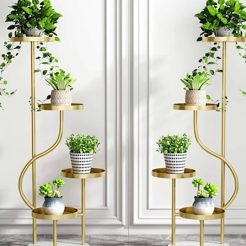 Light luxury wrought iron floor-to-ceiling indoor living room balcony decorative flower stand Simple multi-layer stepped dill