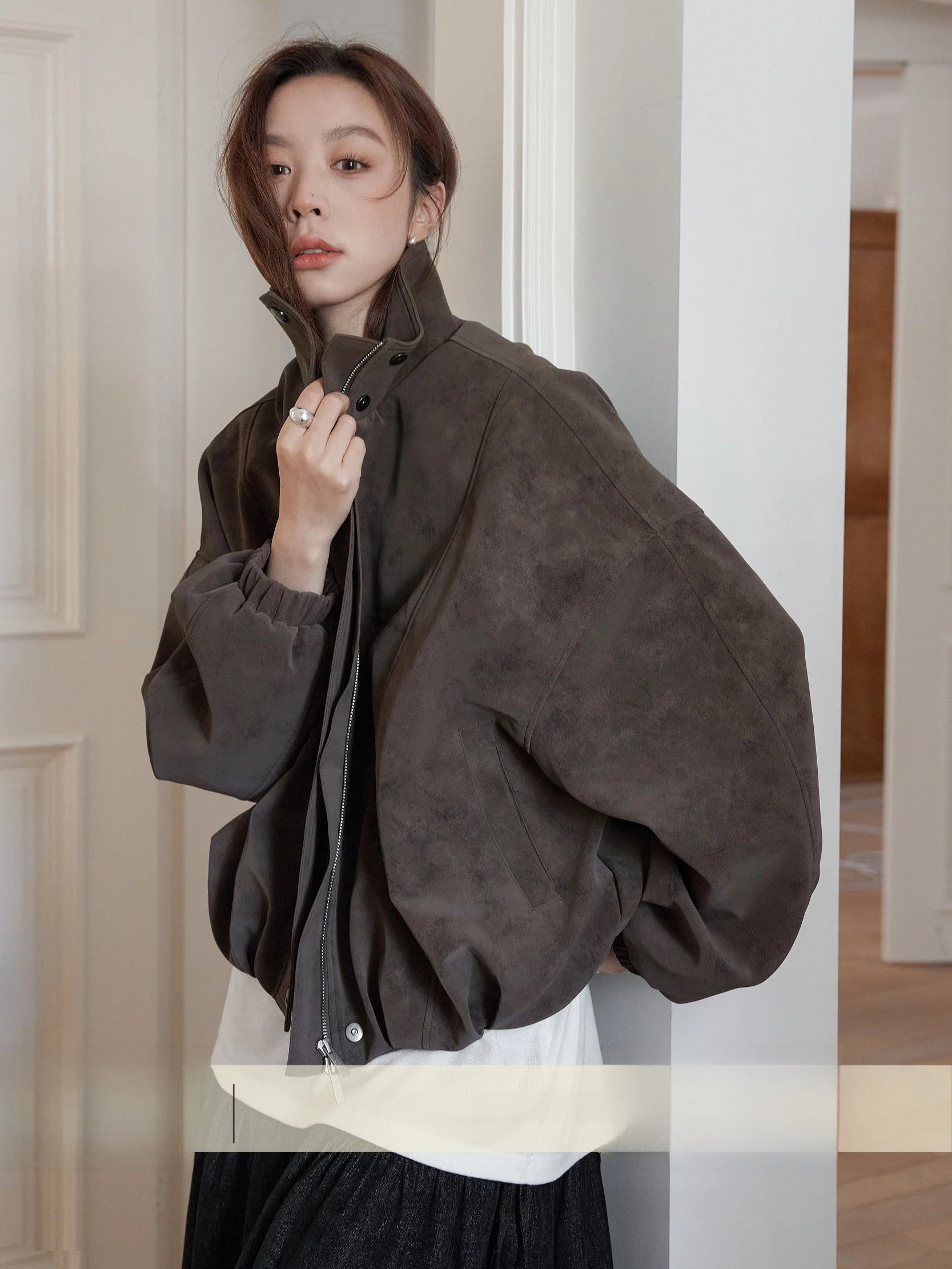 Chaqueta de Cuero Sintético Mate VNOOK para Mujer, Nueva Colección Otoño Invierno 2025, Estilo Retro, Casual, Suave, con Cierre de Cremallera