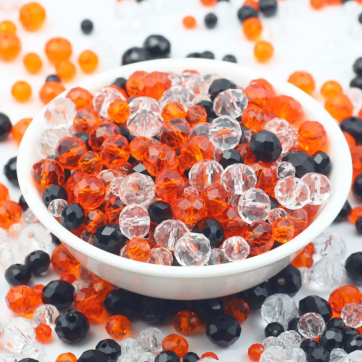 4/6/8mm Halloween-Themed Glass Beads In Black Orange White Faceted Flat Round Loose Spacer Beads For DIY Jewelry Making Necklace