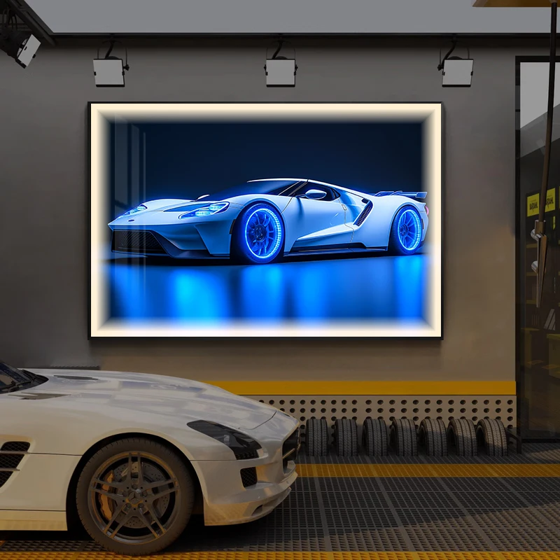 Cool Sports Car LED Luminous Painting Modern Fashionable Home Wall Decoration for Game Hall or Bar Atmosphere