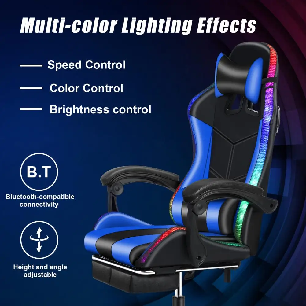 Gaming Chair With Bluetooth-compatible Speakers/RGB LED Lights Height Adjustable Ergonomic Massage Computer Chair For Home