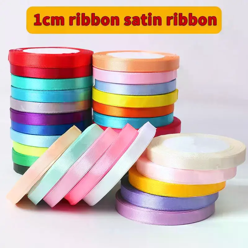 New 1cm (25 Yards/roll) Satin Flat Ribbon Roll Gift Flower Bouquet Packaging Wedding Birthday Ribbon Making DIY