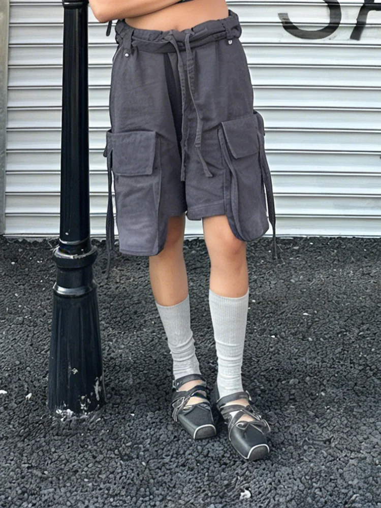 PBAP النساء واسعة الساق البضائع الجينز الجورت جيوب كبيرة عادي أضعاف أكثر من الرباط الخصر برمودا سراويل قصيرة خمر الصيف عمال #5