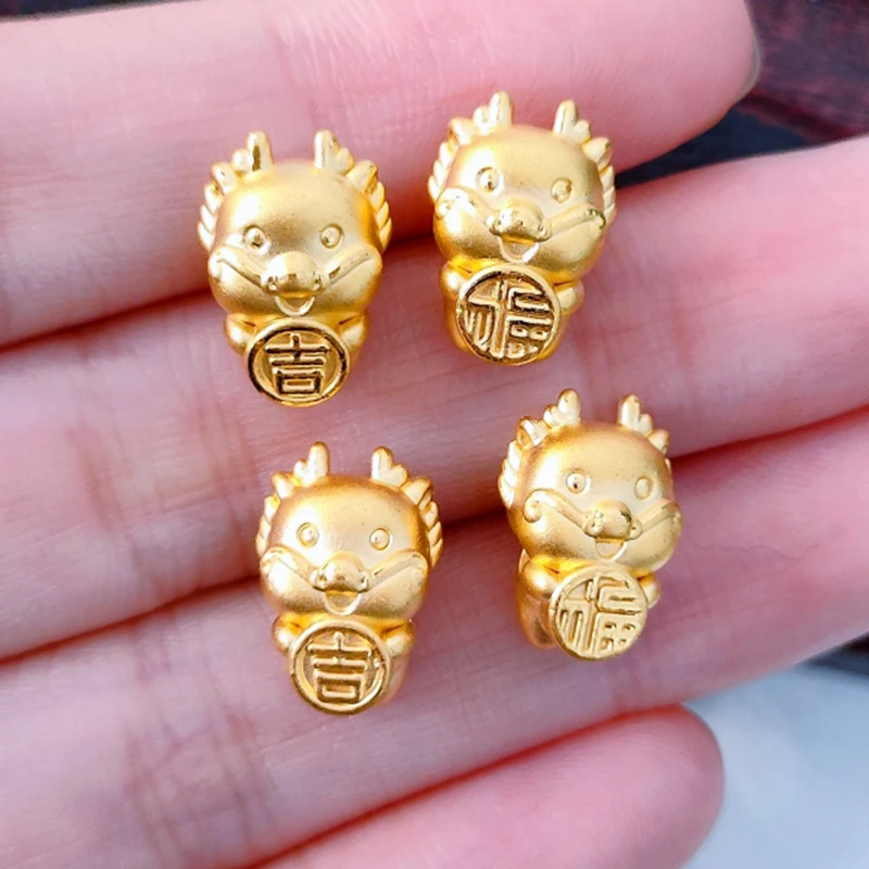 

1pcs 24K Yellow Gold Pendant For Women 3D Blessing Dragon Zodiac DIY Bead Lucky Pendant 0.8-0.85g for each