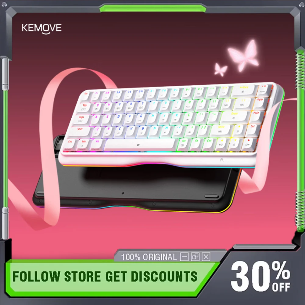 

KEMOVE K68 Mechanical Keyboard Wireless Three Mode RGB Hot Swap Ergonomic 68-key Customized Games Business Office Mute Keyboard