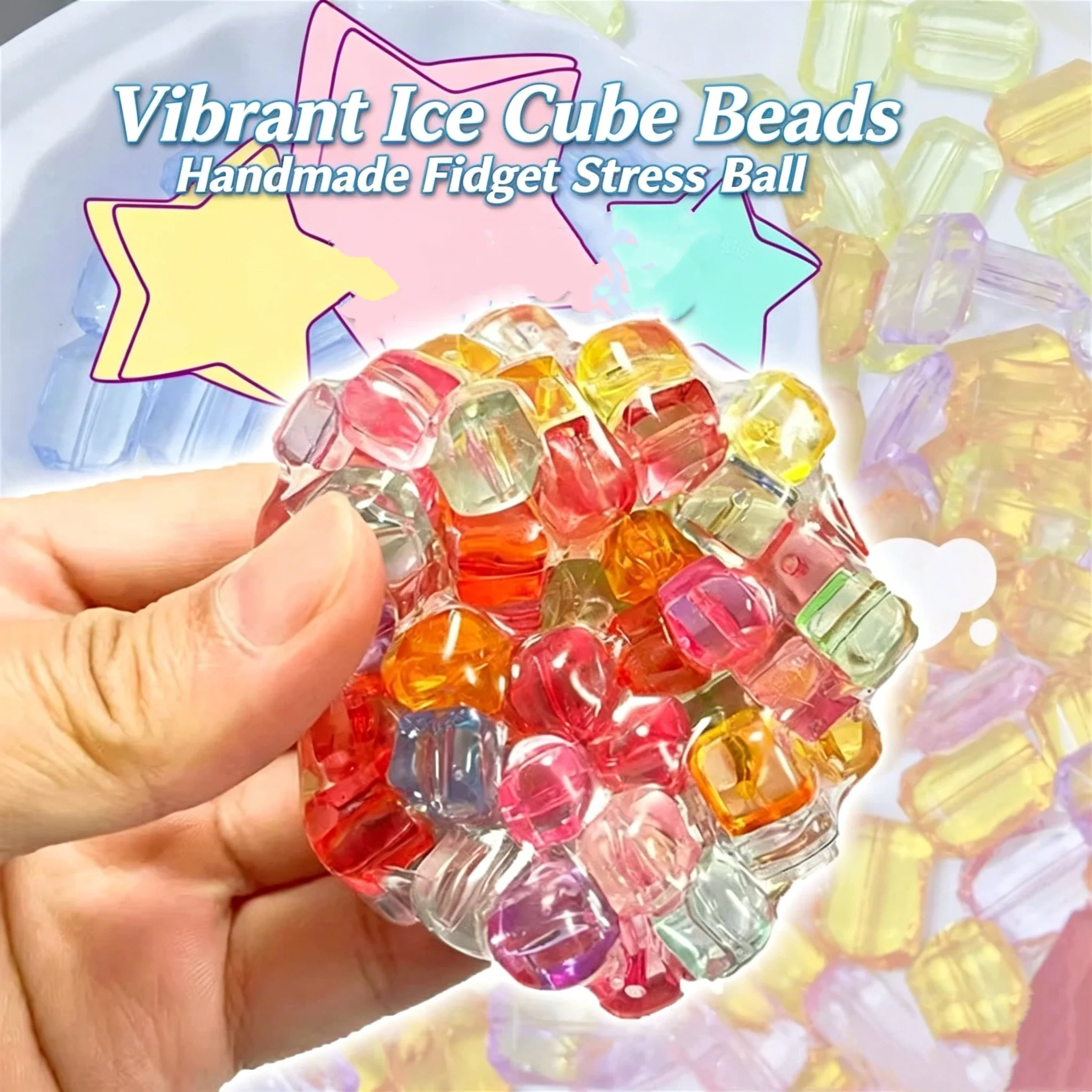 6cm Rainbow Noisy Squeeze Fidget Ball Handmade Moldable Slow Rebound Stress Relief DIY Vacuum Pump Shaping Creative Toys Gifts
