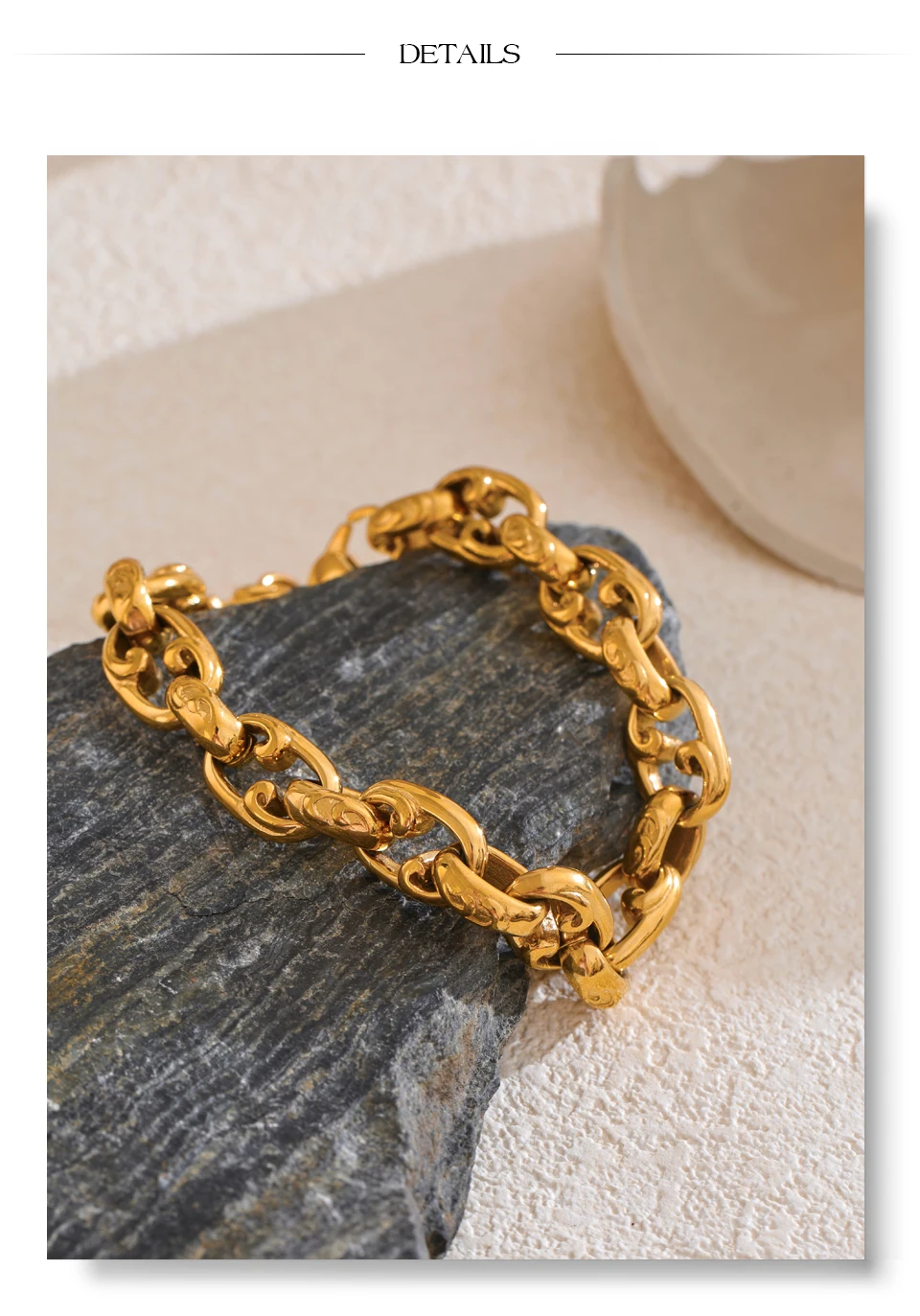 Yhpup 22 cm Edelstahl Kubanische Kette Armband Armreif 18 Karat Gold PVD Überzogene Männer Mode-Statement Hochwertiger Schmuck Wasserdicht – Detail 14