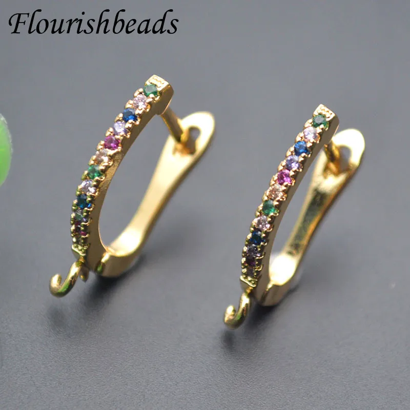 

15x18mm Rainbow Zircon Paved Gold Color Earring Hooks Clasp DIY Fashion Earrings Jewelry Findings Accessories 30pcs/lot