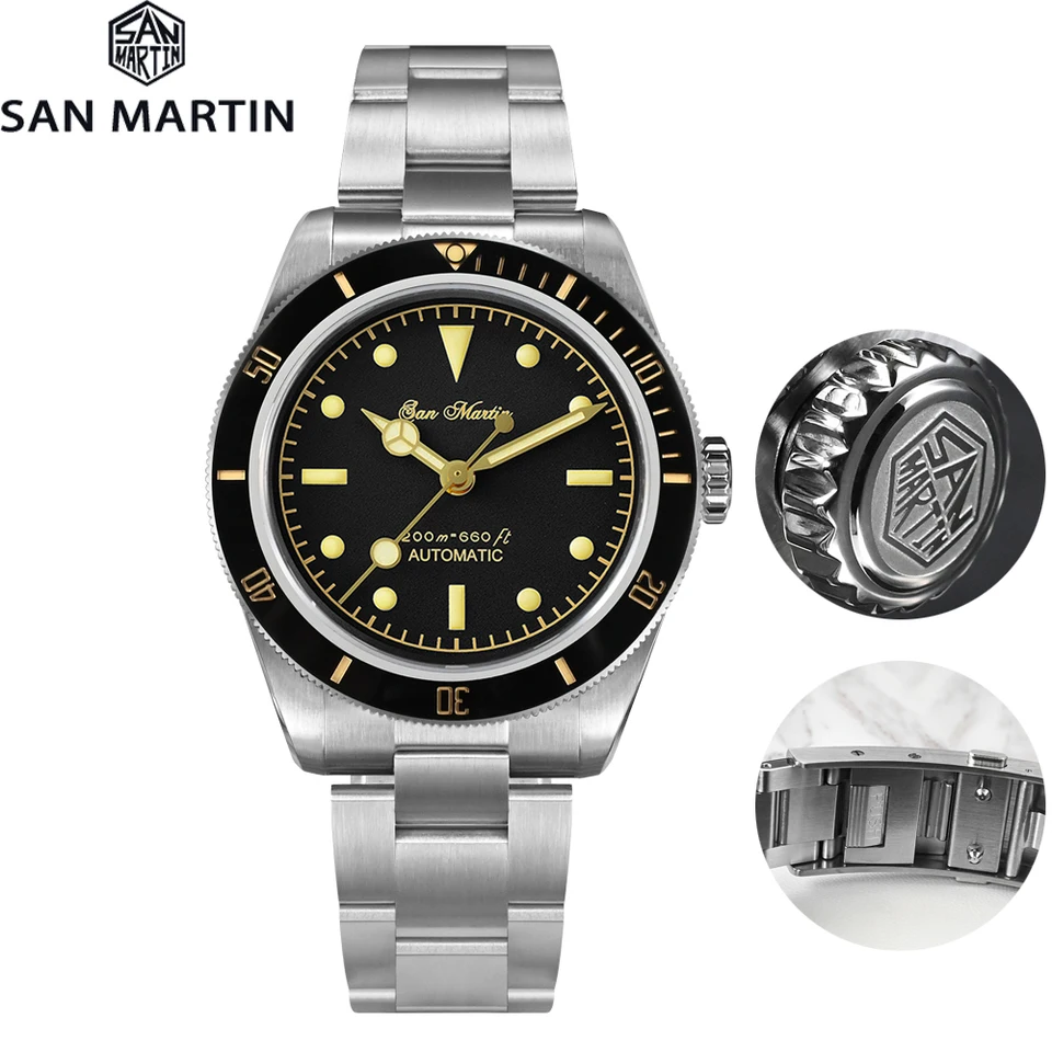 San martin-自動巻き時計sn004,アップグレード38mm,6200ダイバー,男性