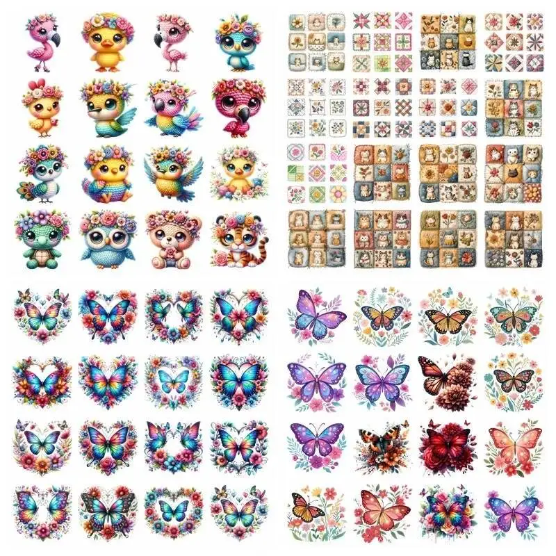 Pássaro dos desenhos animados borboleta transferência de calor ferro em impressão adesivos de vinil camiseta adesivos diy brinquedo boneca roupas decoração