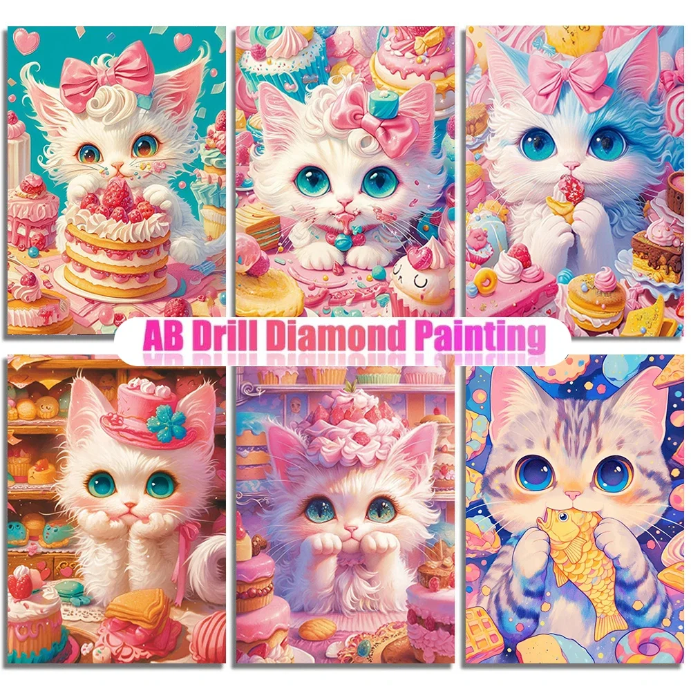 

DIY AB Diamond Painting Cartoon Cat Full Square/Round Mosaic Embroidery Cake Cross Stitch Art Home Decoration Children's Gift