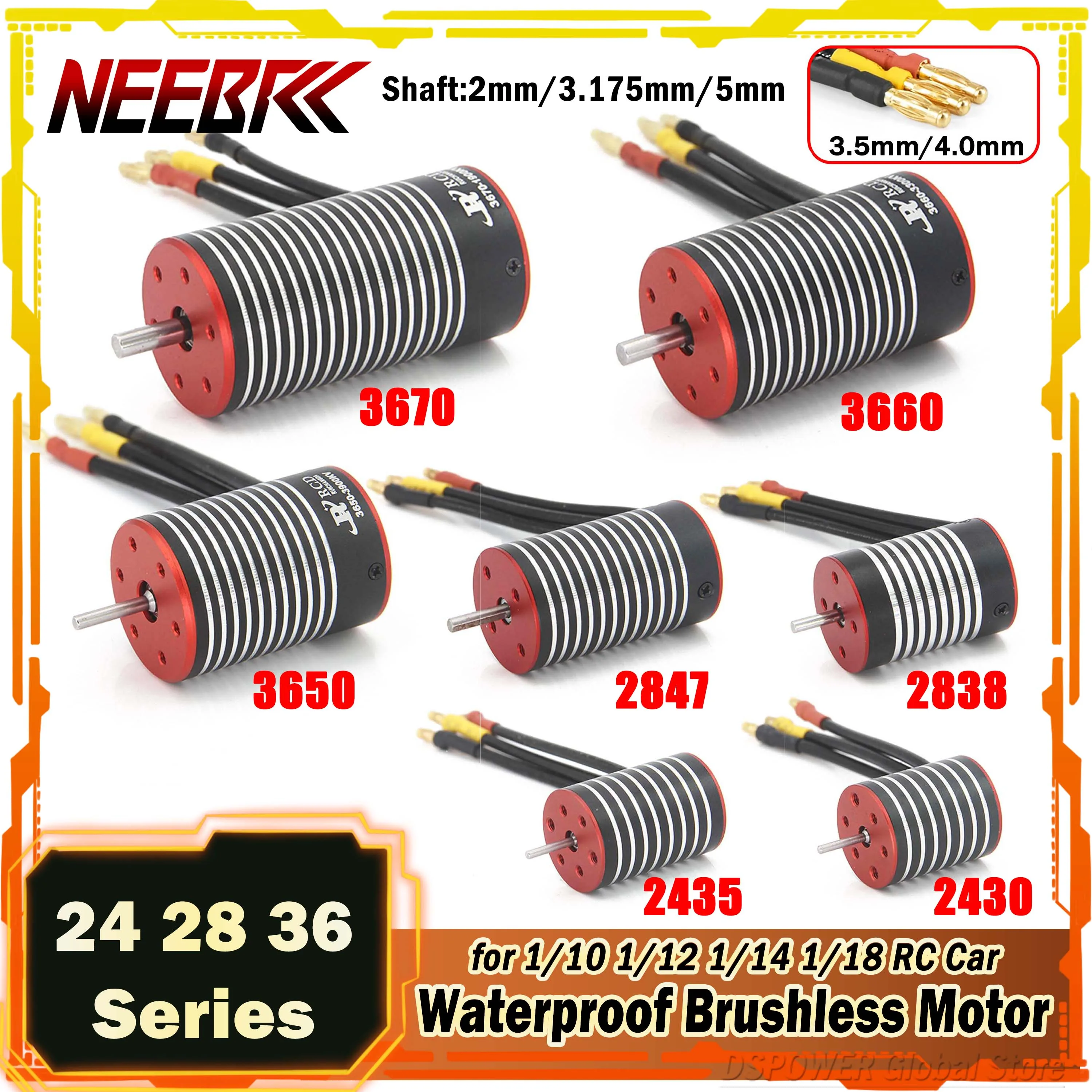 

2430 2435 2838 2847 3650 3660 3670 Brushless Motor Waterproof for 1/12 1/14 RC Car Racing Off-Road Wltoys 144001 Traxxas Redcat