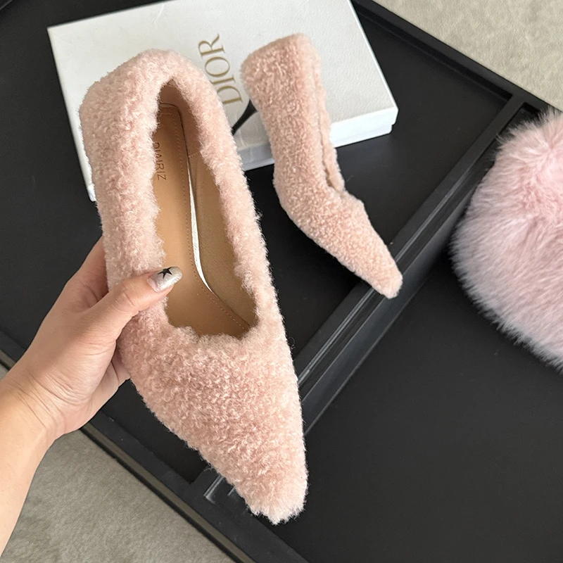 

ZOOKERLIN Wool Soft Pink White Wedding Woman Shoes 2025 Spring Brand Designer Thin High Heels Women's Pumps Stiletto Party Shoes