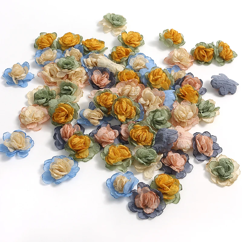 

3/5Pcs 4cm Vintage Chiffon Artificial Flower Fake Rose Flower Heads for Home Wedding Decor DIY Craft Wreath Gifts Accessories
