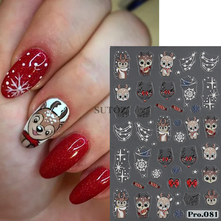 Père Noël 3D Nail Sticker Bonhomme De Neige Étoile Coloré Noël Dessin Animé Décalque Hiver Noël Curseurs Pour N64.Manucure Décor LEPro-078