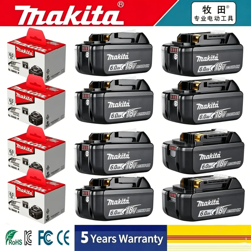 Original Makita 18V 6.0Ah Rechargeable Battery Compatible with BL1830B L1840B L1850B L1860B Power Tool Battery