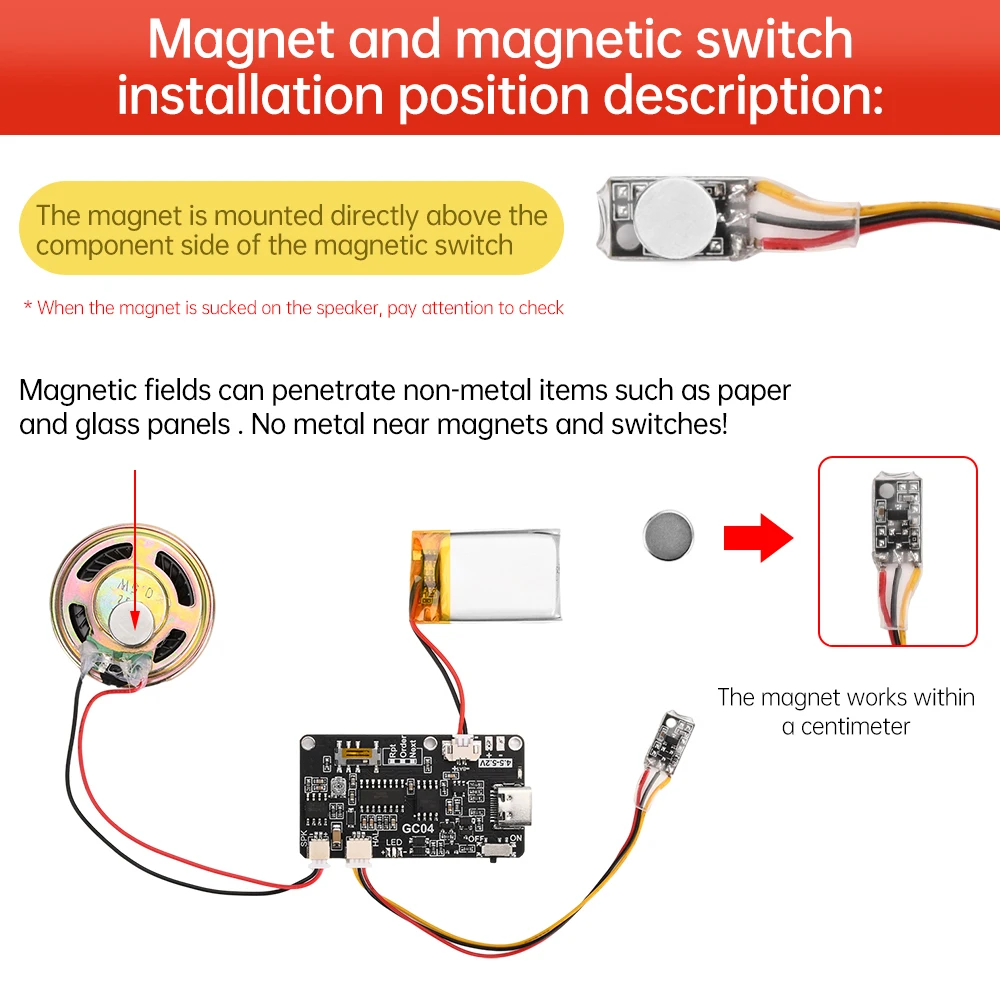 Recording Recorder Module Sound Module Magnetic Control Activated 8M Capacity TYPE-C USB for DIY Voice Audio toy Greeting Card