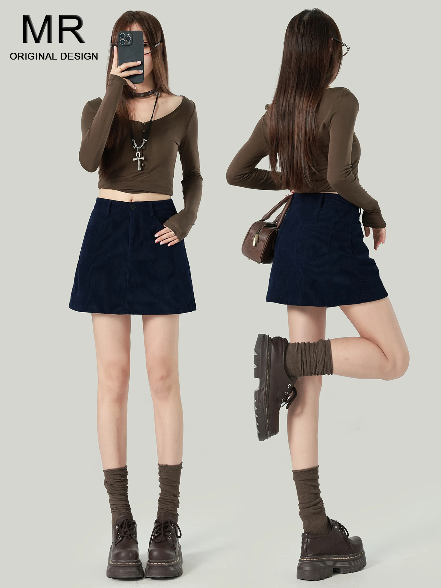 

High Waist Corduroy Skirt Women's Autumn 2026 New Small Size Meat Conceal Thinening Anti-Light Wrap around Skirt